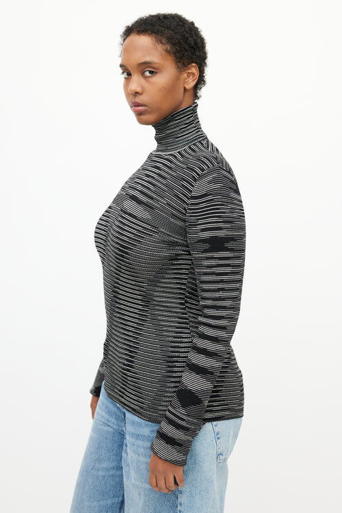 Missoni Black 
White Stripe Turtleneck Top