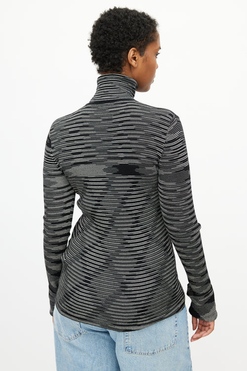 Missoni Black 
White Stripe Turtleneck Top