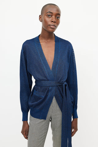 Missoni Blue Metallic Knit Cardigan