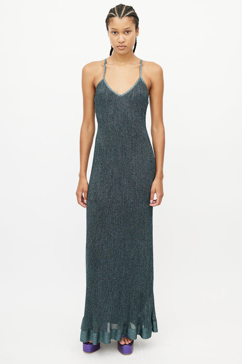 Missoni Blue Metallic Knit Maxi Dress