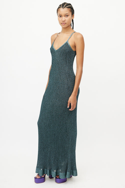 Missoni Blue Metallic Knit Maxi Dress