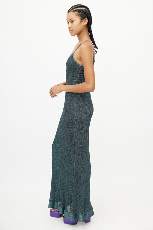 Missoni Blue Metallic Knit Maxi Dress