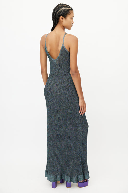 Missoni Blue Metallic Knit Maxi Dress