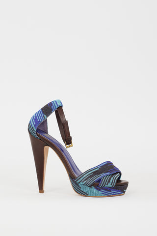 Missoni Blue Metallic Knit Strappy Heeled Sandal