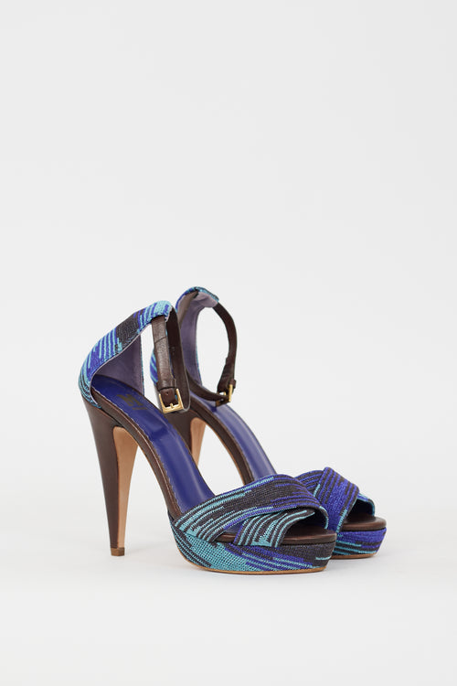 Missoni Blue Metallic Knit Strappy Heeled Sandal