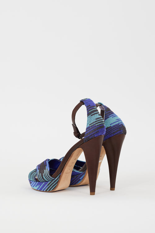 Missoni Blue Metallic Knit Strappy Heeled Sandal