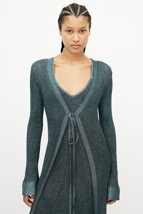 Missoni Blue Metallic Knit Tie Cardigan