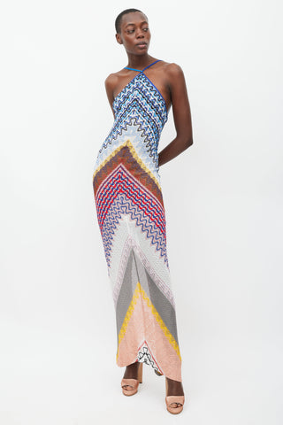 Missoni Blue 
Multicolour Wave Knit Halter Dress