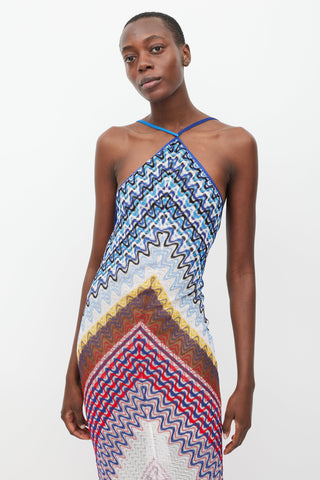 Missoni Blue 
Multicolour Wave Knit Halter Dress