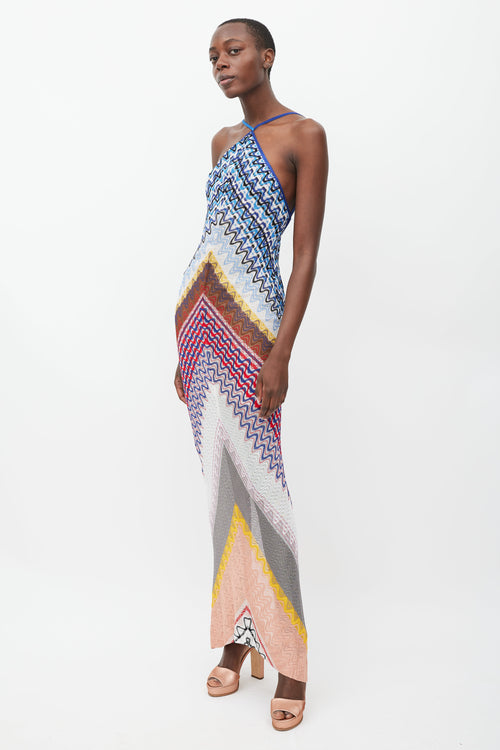 Missoni Blue 
Multicolour Wave Knit Halter Dress