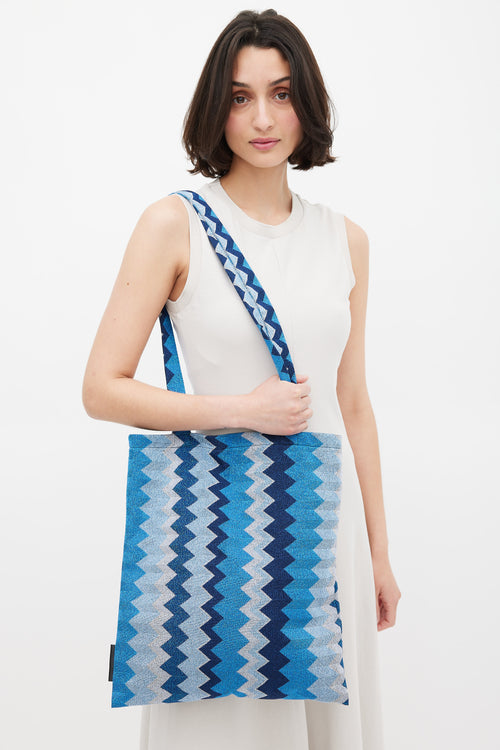 Missoni Blue Sparkly Zigzag Tote Bag