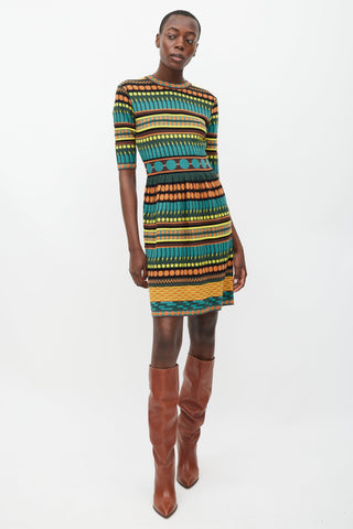 Missoni Green 
Multicolour Knit Geometric Dress