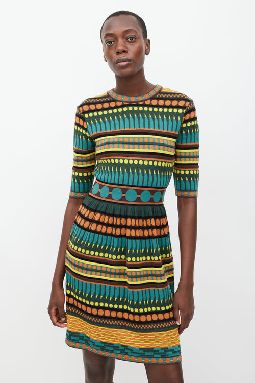 Missoni Green 
Multicolour Knit Geometric Dress