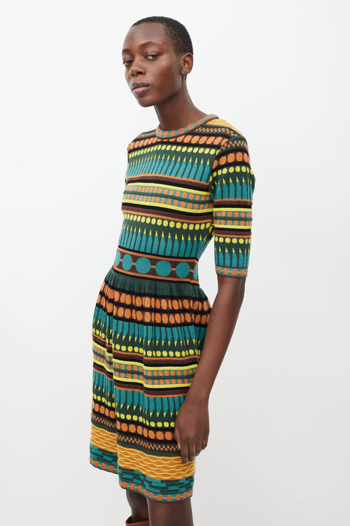 Missoni Green 
Multicolour Knit Geometric Dress