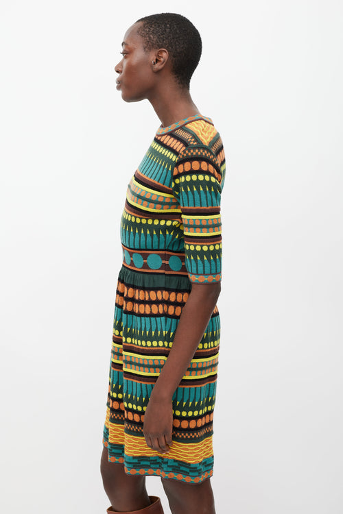 Missoni Green 
Multicolour Knit Geometric Dress