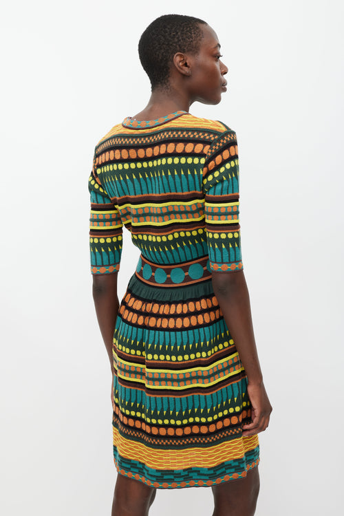 Missoni Green 
Multicolour Knit Geometric Dress