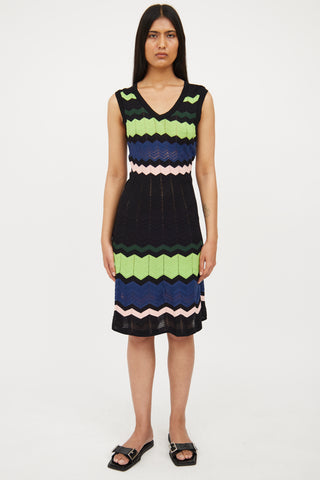 M Missoni Black, Green 
Multi Knit Stripe Dress