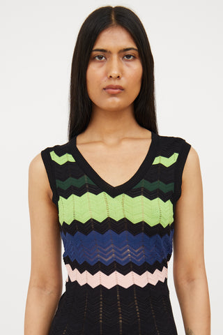 M Missoni Black, Green 
Multi Knit Stripe Dress