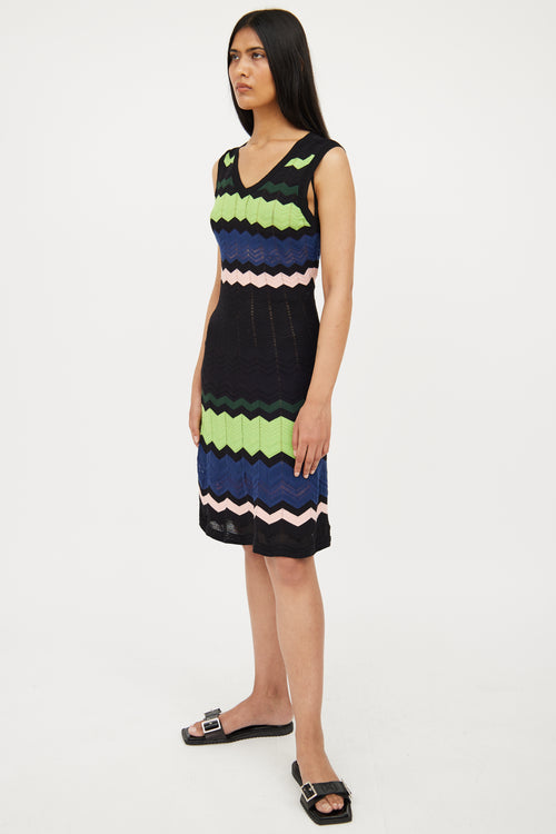 M Missoni Black, Green 
Multi Knit Stripe Dress