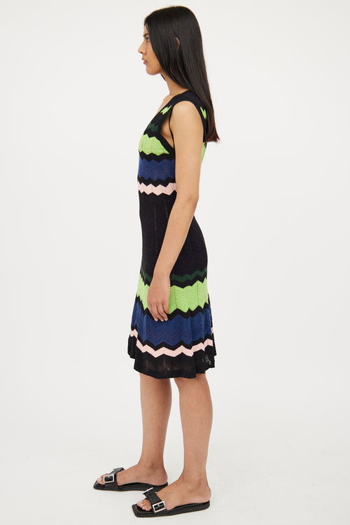 M Missoni Black, Green 
Multi Knit Stripe Dress