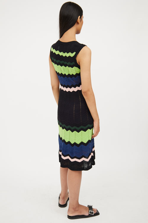 M Missoni Black, Green 
Multi Knit Stripe Dress