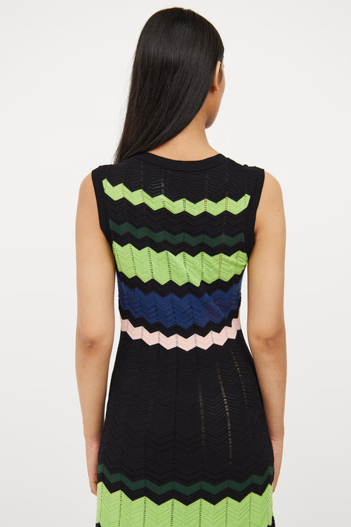 M Missoni Black, Green 
Multi Knit Stripe Dress