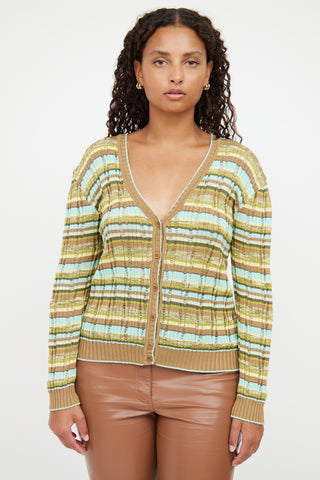 M Missoni Brown Blue Green Stripe Cardigan