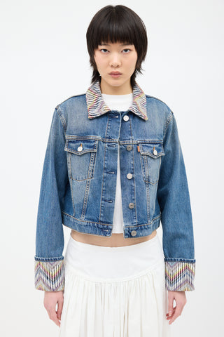 Missoni Medium Wash Denim 
Multi Woven Jacket