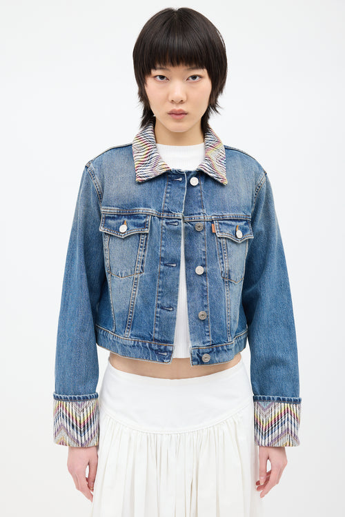 Missoni Medium Wash Denim 
Multi Woven Jacket