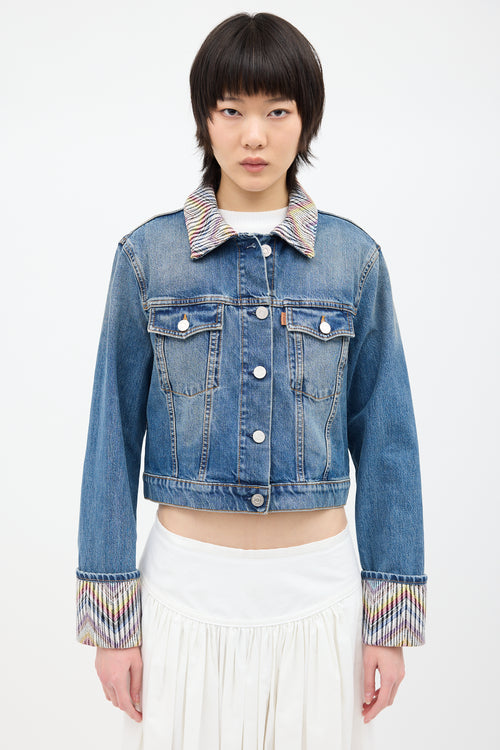 Missoni Medium Wash Denim 
Multi Woven Jacket