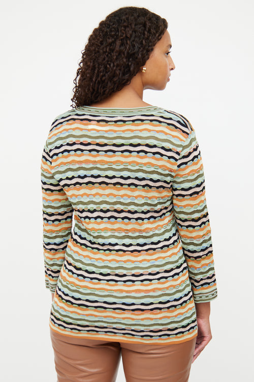 M Missoni Blue Multi Colour Knit V Neck Top