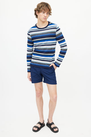 Missoni Navy 
White Knit Stripe Shirt