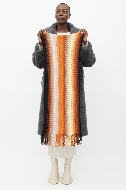 Missoni Orange 
Multi Wool Chevron Knit Scarf