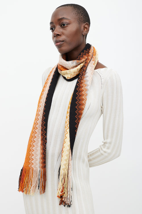 Missoni Orange 
Multi Wool Chevron Knit Scarf