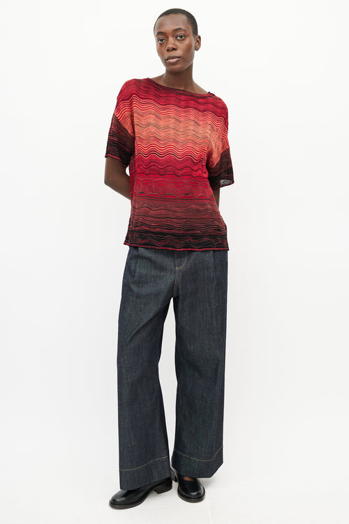 Missoni Red Gradient Mesh Knit Top