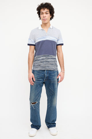 Missoni White 
Blue Chevron Polo