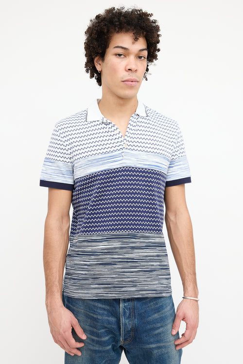 Missoni White 
Blue Chevron Polo