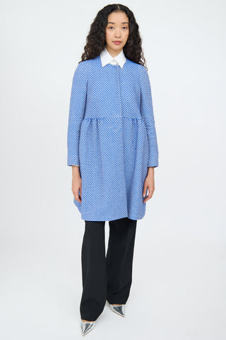 M Missoni Blue 
White Knit Pleat Empire Coat