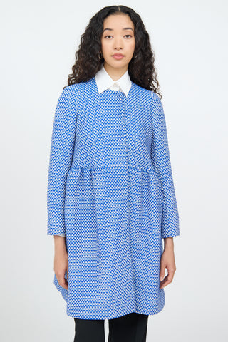 M Missoni Blue 
White Knit Pleat Empire Coat