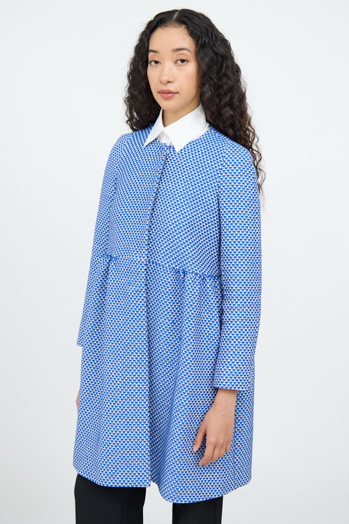 M Missoni Blue 
White Knit Pleat Empire Coat