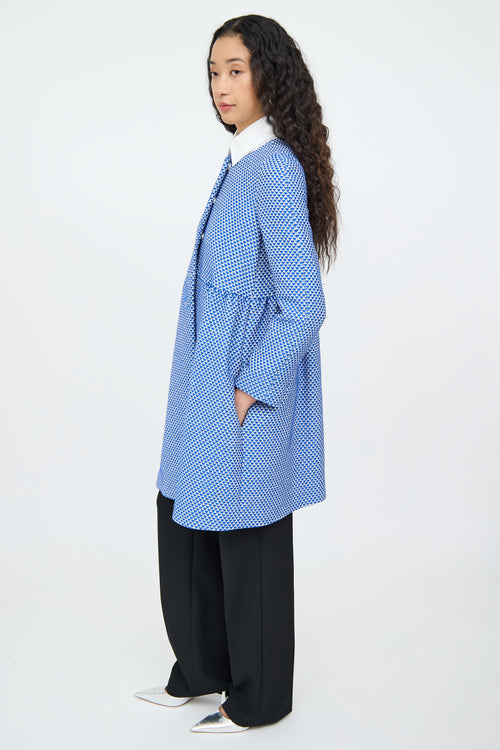 M Missoni Blue 
White Knit Pleat Empire Coat