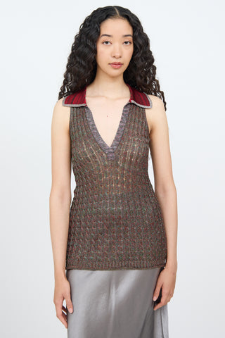 Missoni Red Multi Colour Shiny Cable Knit Top