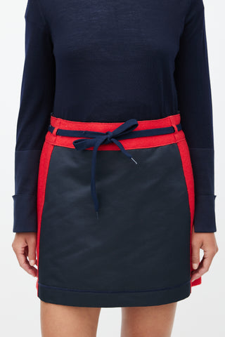 Miu Miu 1990s Navy 
Red Wool Drawstring Skirt