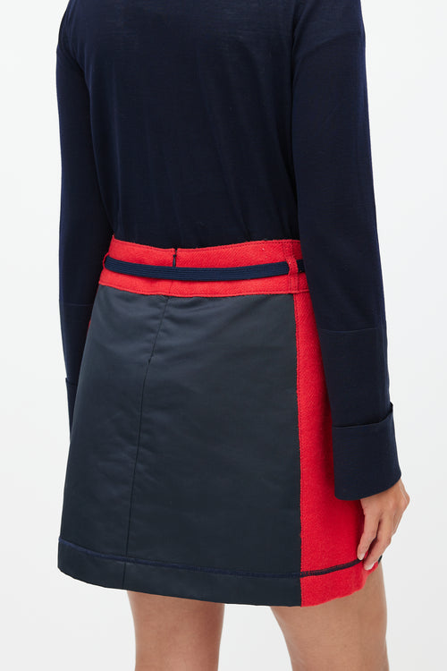 Miu Miu 1990s Navy 
Red Wool Drawstring Skirt