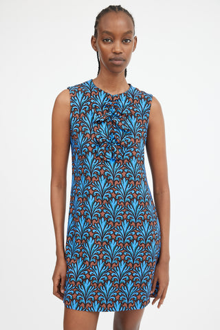 2012 Blue 
Brown Ornate Printed Shift Dress