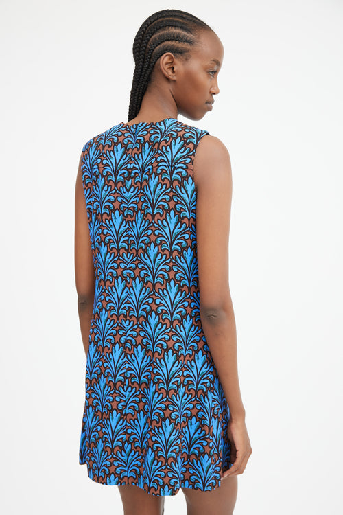 2012 Blue 
Brown Ornate Printed Shift Dress