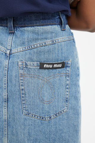 2019 Medium Wash Two Tone Denim Mini Skirt