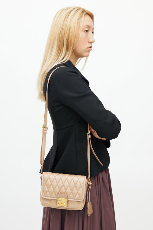 Miu Miu Beige Quilted Leather Crossbody Bag