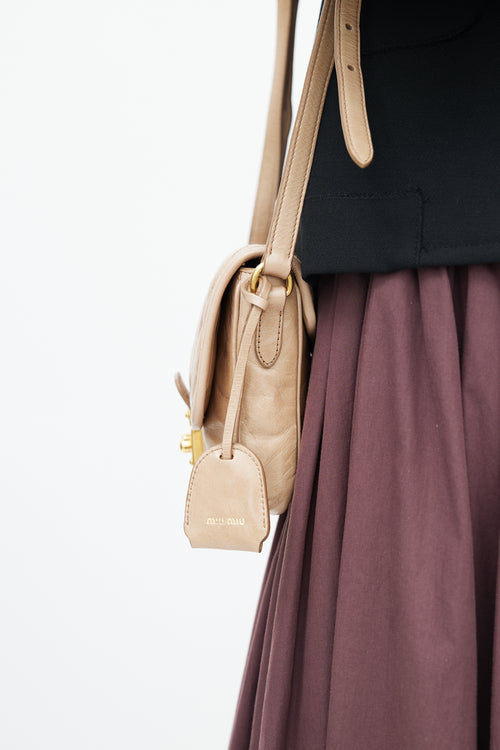 Miu Miu Beige Quilted Leather Crossbody Bag