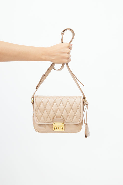 Miu Miu Beige Quilted Leather Crossbody Bag